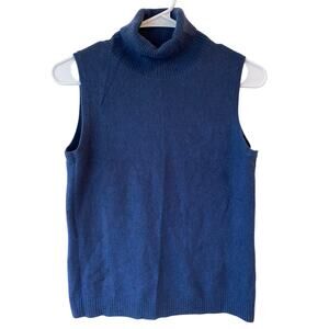 Evelyn Cashmere Sleeveless High Neck Sweater Vest Blue Women's Size Medium